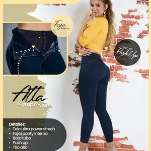 Jeans Strive Azul Oscuro es un Jeans súper espectacular para moldear tu cuerpo con faja de comprensión de abdomen.