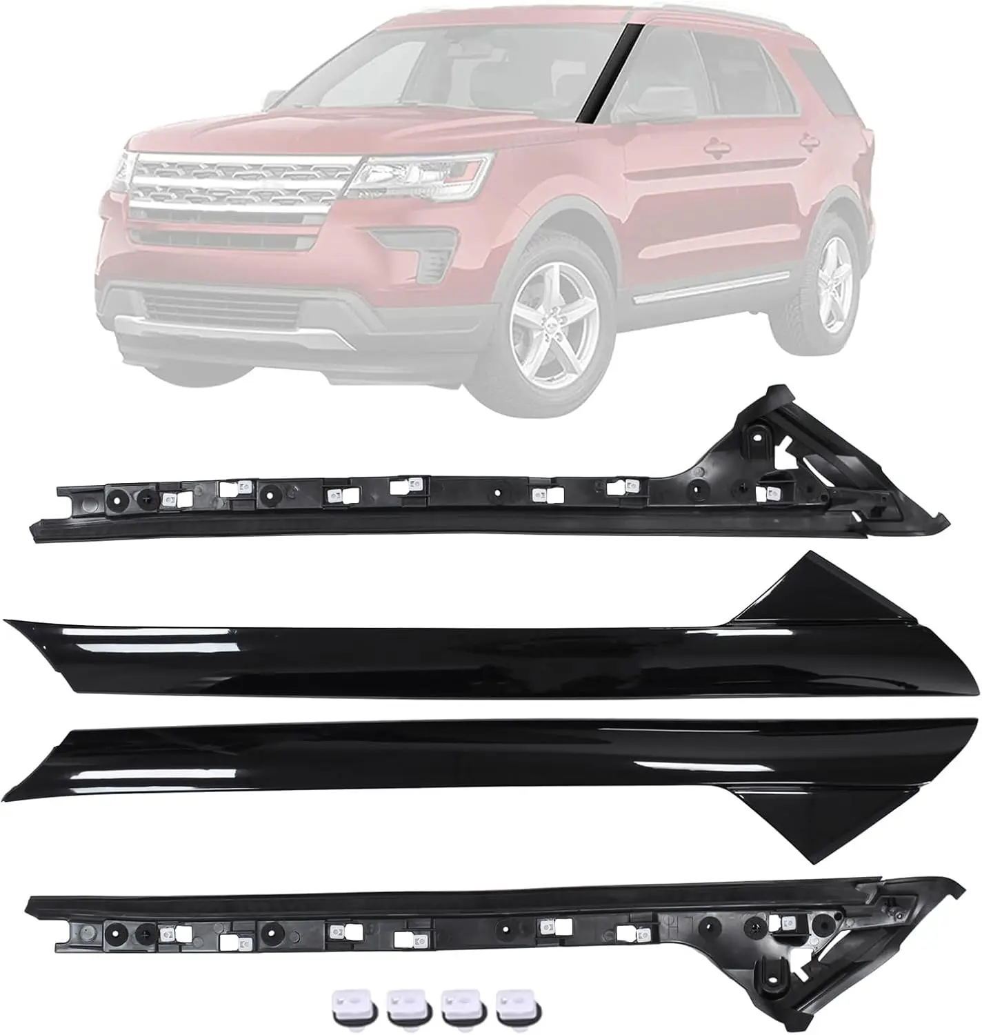 4Pcs Gloss Black Front Windshield A-Pillar Molding Trim Panel Kit | for Ford Explorer 2011-2019, Inner & Outer, Left Driver and Right Passenger Side