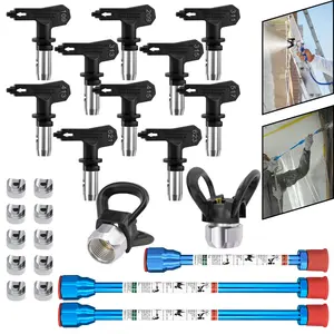 15pcs Airless Paint Tool Set - 10 Reversible Nozzles and Nozzle Gaskets + 3 Extension Poles + 2 Hand Twist Tip Guards, Spare Parts of Airless Paint Sprayer, for Spraying Latex Paint, Paint Accessories.