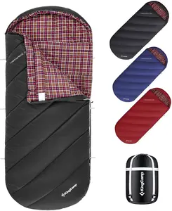 Kingcamp XL Adult Sleeping Bag - Big & Tall Design with Flannel Lining, 17.6℉-54℉ 3-Season Comfort for Camping & Backpacking, Lightweight, Weatherproof (Black) KingCamp