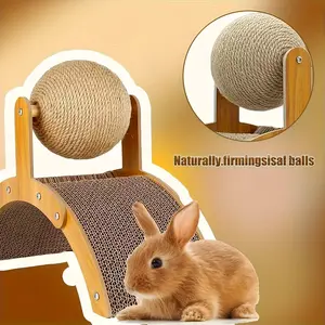 Vertical Rabbit Climbing Structure with Rotating Flying Saucers, Support Columns, Bridges & Balls, 2-in-1 Sturdy Pet Playground, No Batteries Needed, Anti-Collapse Activity Toy for Rabbits