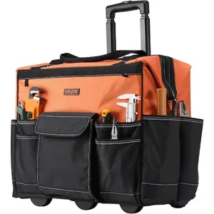 VEVOR 15 Rolling Tool Bag, 110 lbs Load Capacity, 25 Pockets Heavy Duty Roller Tool Bag on Wheels, Adjustable Telescoping Handle Stable Base, Toolbag Organizers w/Wheels for Construction, MechanicVEVOR Super Brand Day