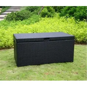 212 MAIN Black Resin Wicker Outdoor Patio Furniture Storage Deck Box - 40x20x20", Natural Look, Tight Weave, Steel Frame, Chain Stopper, Simple Setup