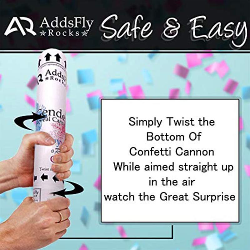 Addsfly Rocks Gender Reveal Surprise Party Confetti Cannon poppers Bundle-Premium Compressed Air Party Popper - Gender Reveal Party Supplies - Includes powder & Confetti  Colorful
