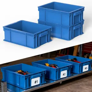Heavy Duty Plastic Storage Bin, Stackable Organizer for Tools, Parts, and Hardware, Durable Storage Box for Factory, Workshop, And Garage, Blue, 3-Pack