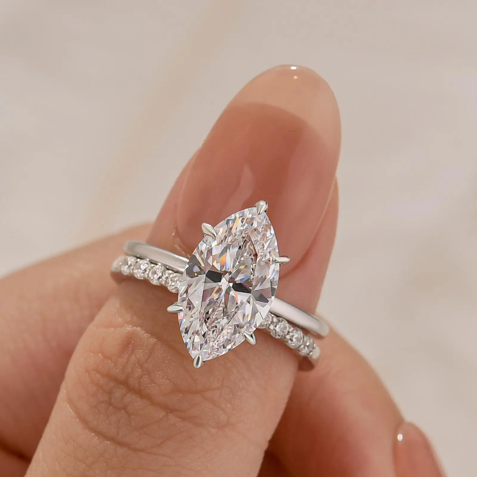 Effinny Marquise Cut 3.5ct Open Wedding Ring Set, S925 Sterling Silver Promise Ring, 5A Cubic Zirconia Bridal Set Rings, Anniversary Ring for Women