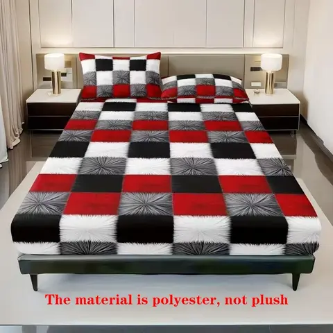 Modern Geometric Bed Sheet Set (1 Fitted + 2 Pillowcases), Comfortable and Stylish Polyester Bedding, Suitable for Dorms and Hotels, All-Season Use
