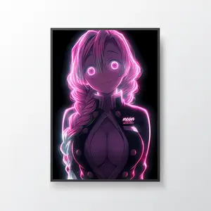 Mitsuri Kanroji Neon Aesthetic, Cyberpunk Vaporwave Vibe, Demon Slayer Poster, Vibrant Otaku Wall Art, Pink Glow Anime Girl, Aesthetic Room Upgrade, Collector’s Favorite, Self Expression Essential