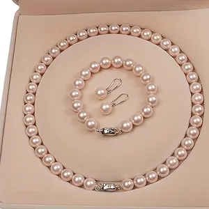 This Jewelry Set Features a Necklace Made of 925 Sterling Silvery And Cultured Freshwater Pearls, Accompanied by a Stunning Bracelet And Earrings. It'S an Ideal Gift for Others, Perfect for Banquets, Parties