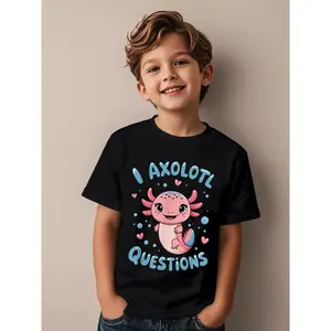 Girl I Axolotl Questions Funny Cute Graphic Novelty Awesome Graphic Kid T-Shirt Fashion Kid T Shirts Street Style Tees Tops for Kid