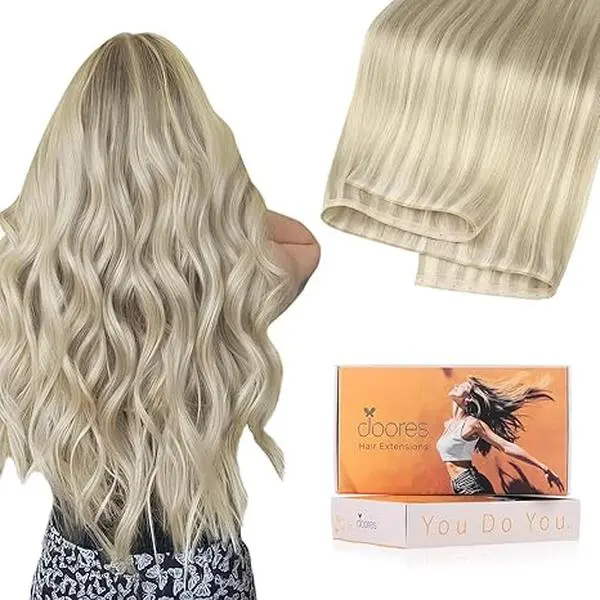DOORES Butterfly Weft Hair Extensions Human Hair,14-24''Double Layered Weft PU Extensions with Micro Beads Invisible
