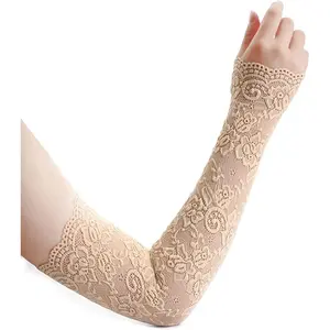 UV Protection Lace Arm Sleeves, Women's Floral Lace Sleeves Hollow Out Long Sunscreen Gloves Fingerless Driving Gloves