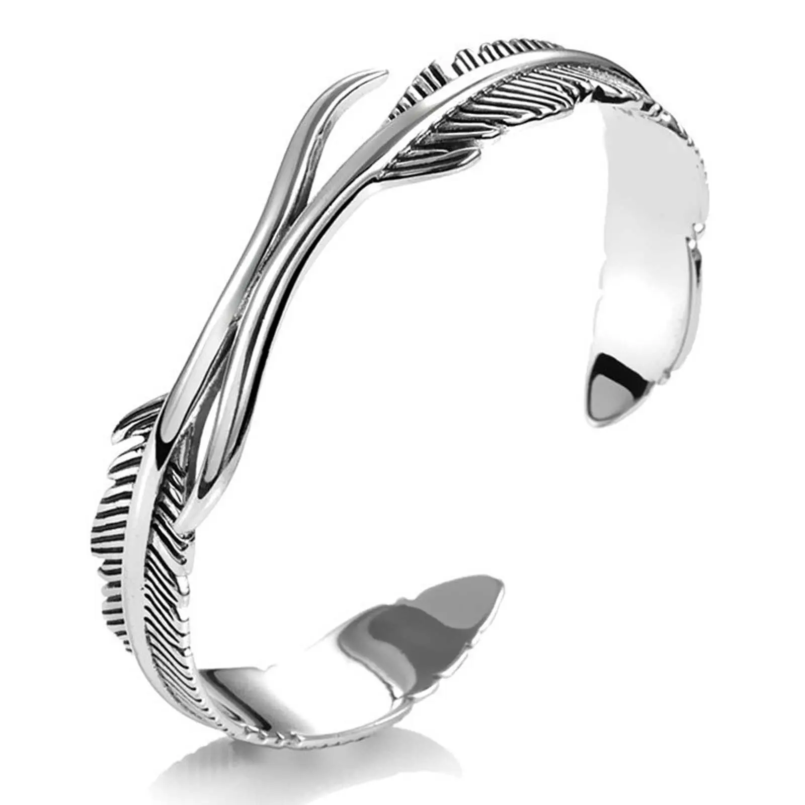 Bohemian Double Feather Cuff Bracelet in Silver-Tone for Women, Open Adjustable Band, Stackable Fashion Jewelry for Everyday Wear, Stackable Bracelets, Adjustable Cuff