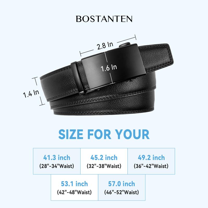 [Valentine's Day Gift] BOSTANTEN Mens Belt Leather Ratchet Easy Release Belt For Men Designer Belt Dress and Casual with Adjustable Buckle for Men's Wear Gift Textured Fathers Gift