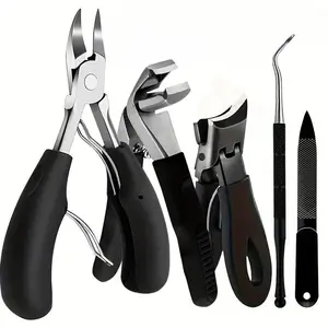Professional Nail Clipper Set, 5pcs/set Stainless Steel Nail Clipper & Nail File & Nail Pliers, Manicure & Pedicure Tool, Nail Care Tool for Home & Salon Use, Basic Nail Tools