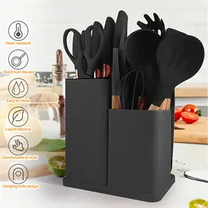 HomeKitchenware New Summer Arrival, 19 Pcs Kitchen Knife Set with Heat Resistant Silicone Utensils & Wooden Handles, Including Chef Knife, Non-stick Kitchen Tools and Cookware Set