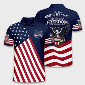 Patriotic American Flag Polo Shirt for Men, 250th Anniversary 1776-2026, Sporty Fitted Geometric Design, Ideal for 4th of July Gifts