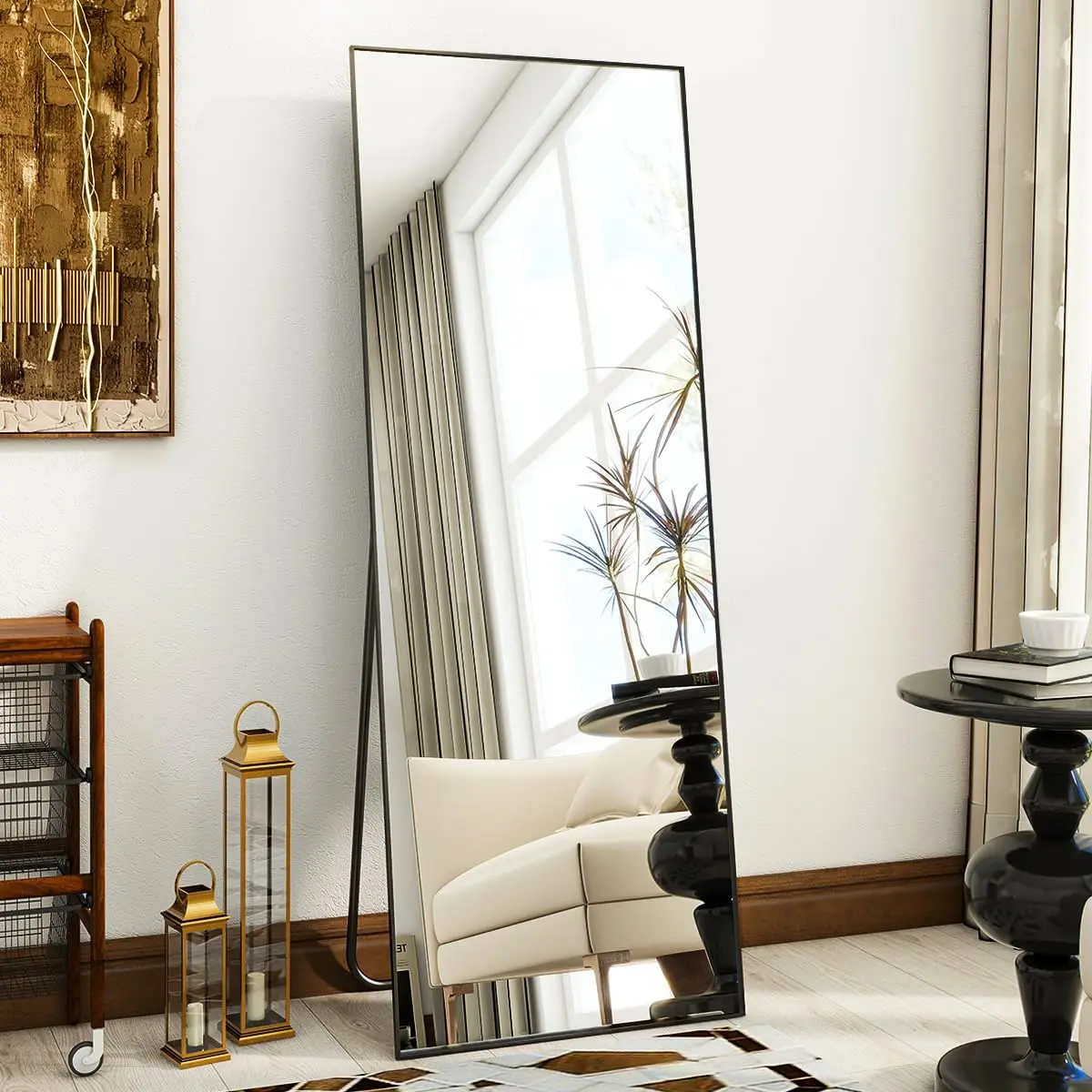 64" x 21" Arched Full Length Mirror, Large Floor Mirrors with Stand, Standing or Leaning, Thin Aluminum Alloy Frame, Bedroom, Cloakroom Home Decor