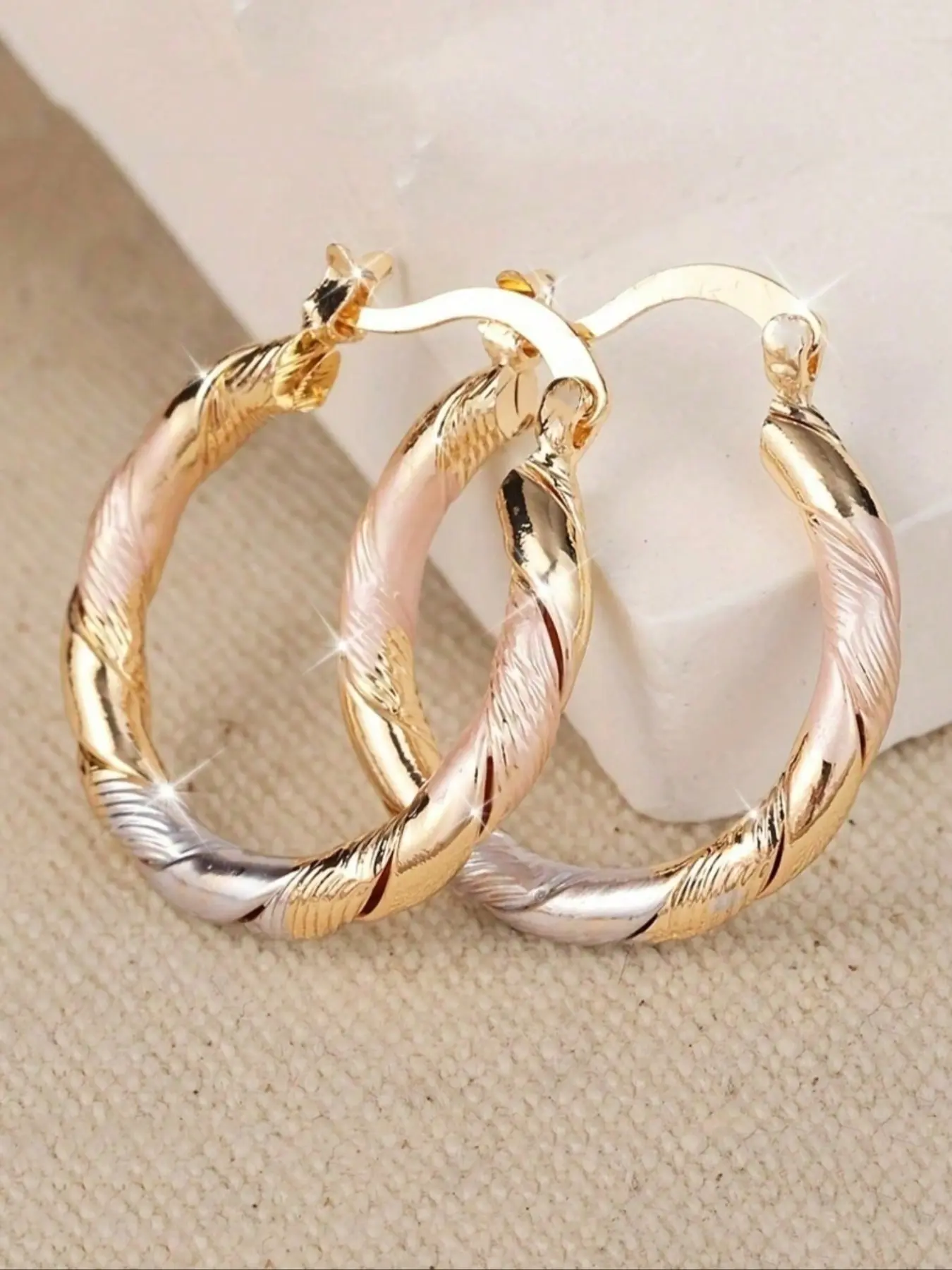 14k Plated Copper Vintage Bohemian Style Round Hoop Earrings, Women's Fashion Jewelry, Perfect for Daily Wear & Gifting, Ear Hoops