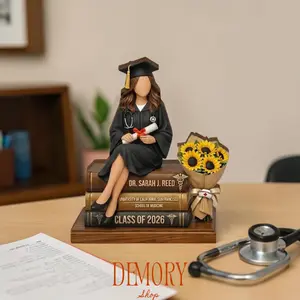 Custom Graduate Female Doctor Wooden Block, Unique Medical Degree Celebration Gift, PhD Med Graduation Decor