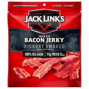 Jack Link's Hickory Smoked Bacon Jerky – 2.5 oz of flavorful jerky with 11g protein from 100% thick-cut bacon. Perfect for snacking Meat Beef