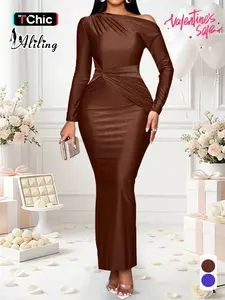 Aliling Women's Elegant Long Sleeve Dress, Plain Slim Fit Design, Fall & Winter Fashion, Perfect for Casual Wear, Stylish Women's Clothing, Womenswear