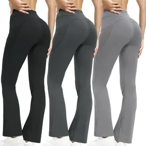 Women’s flared leggings with pockets, soft high-waisted tummy-control training yoga pants
