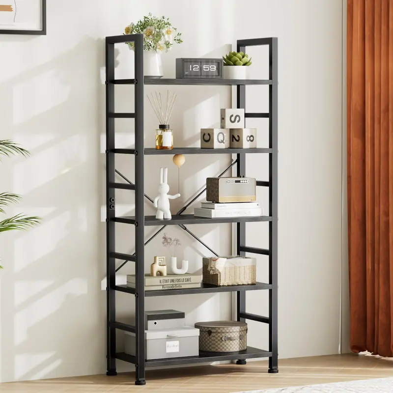 Sweetcrispy 5-Tier Wood Bookshelf - Classical Modern Wall-Mounted Vertical Storage Rack, Over 25 kg Capacity, Living Room Indoor Furniture Racks Shelves for CDs/Books/Movies Organizing