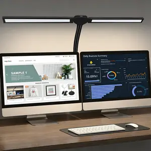 Double LED Desk Lamp for Office - Eye Health Desk Lamp with Clip, Flexible Adjustable Retractable Desk Lamp, 4 Color Modes and 5 Brightness Levels for Monitor Workbench, Study and Reading