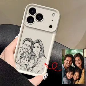 Phone Case - Personalized Cartoon Patterns DIY Hand Drawn Lines Family Couple Pet Friend Personal Portrait Etc Image Design Customization Compatible with Iphone 11 12 13 14 15 16 17 Pro Max 17 Air TPU Protective Cover Commemorative Gift 14 15 16 Plu