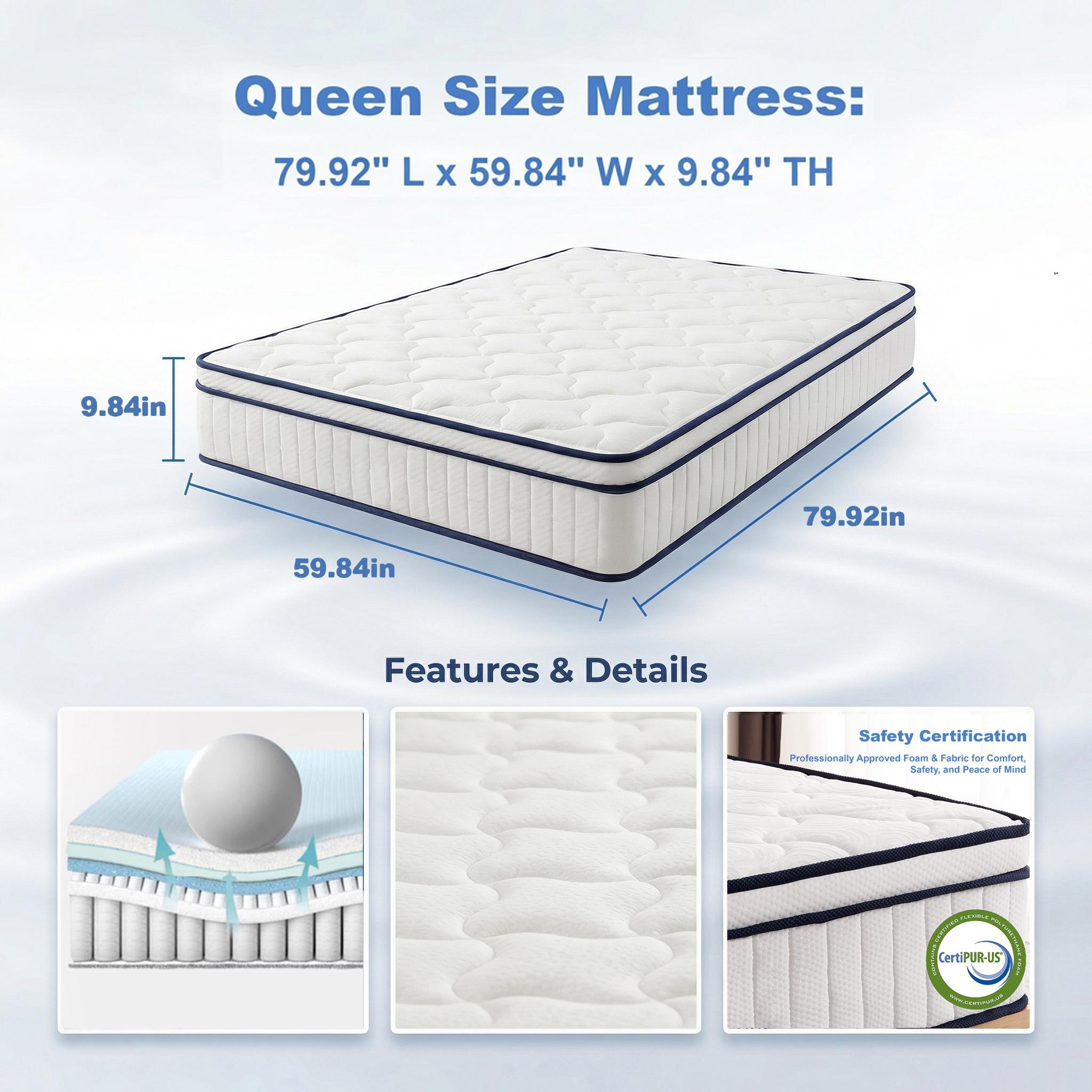 Queen Bed Frame with 10" Mattress, Storage Drawers, LED Lights & Charging Station, Modern Platform Bed – Cama Queen con colchón 10", luces LED y almacenamiento