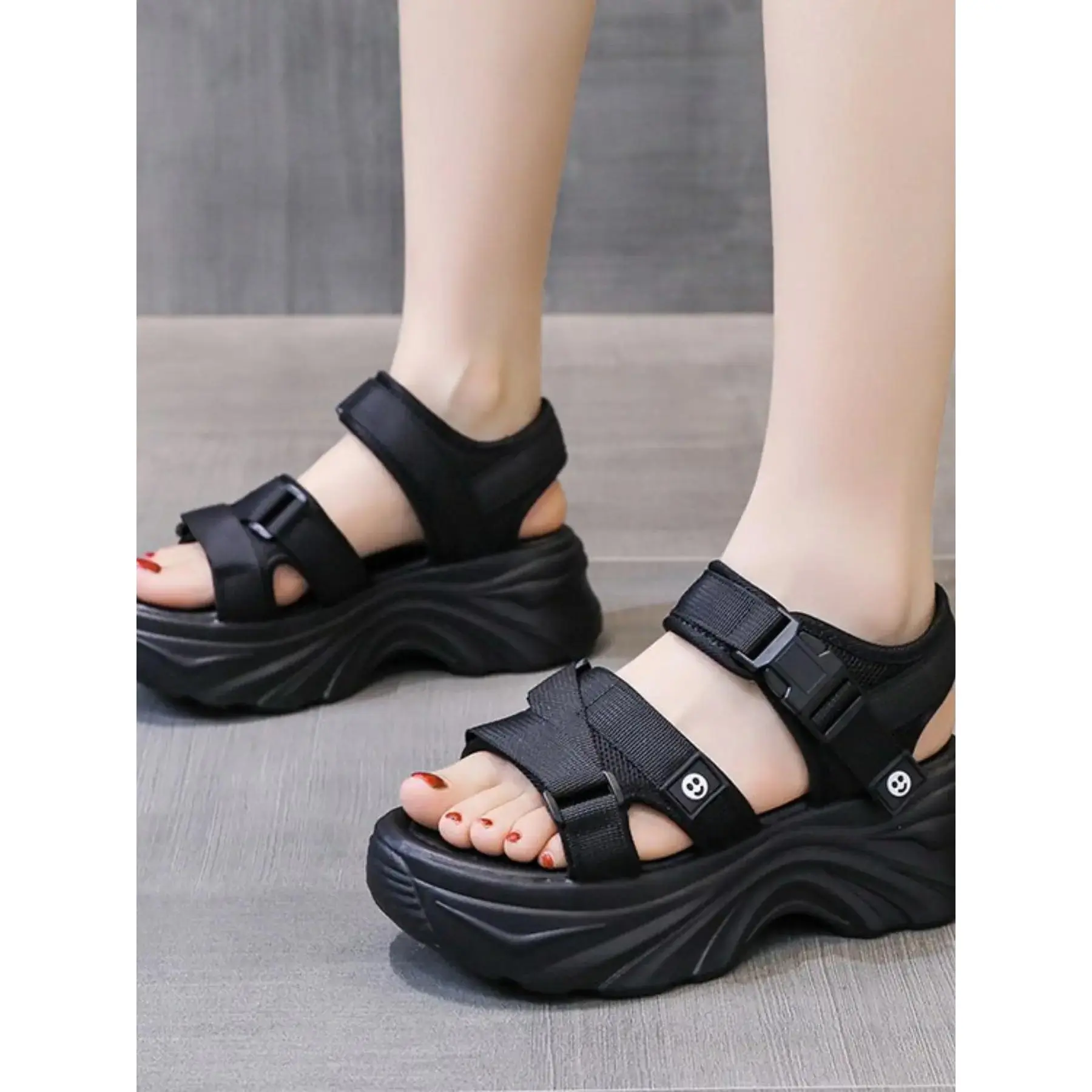 2026 Women's Sporty Sandals Summer New Trending Thick Sole Velcro Open Toe Beach Shoes Student Casual Adjustable Slides Footwear Sandal Everyday Strappy Slip Resistant Minimalist Breathable Stretch Lightweight"