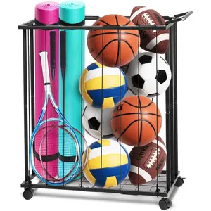 Columnar Vertical Ball Storage Racks with Wheels- Durable Rolling Basketball Holder Wall Mount for Soccer, Volleyball, Space-Saving Garage  Ball Rack Organizer for ,Gym & Outdoors