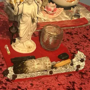 Hecate Altar with Statue Candle and Smudge Stick for Rituals and Ceremonies