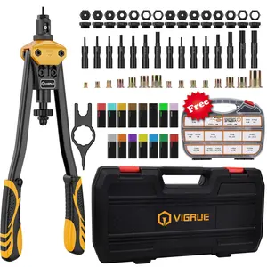 VIGRUE 16'' Rivet Nut Tool Kit Nutserts Rivnut Hand Tool Set with 15PCS Metric & Inch Mandrels M3 to M12, 6-32 to 1/2-13 and 300PCS Metric & SAE Rivet Nuts Assortment