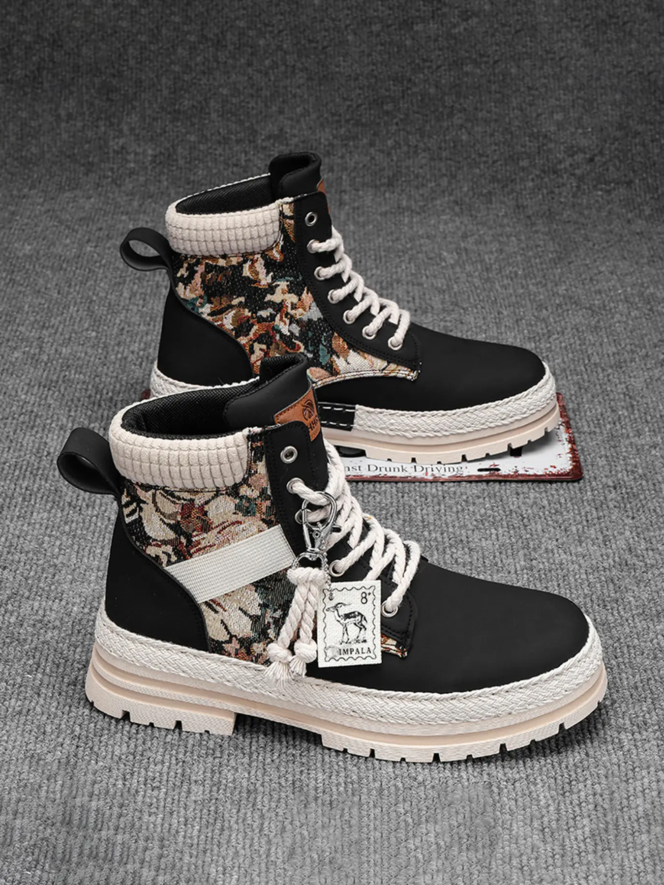 Men's PU Leather Boots, Casual Above Ankle Boots, All Seasons, Random Print, PVC Sole, Fall & Winter Fashion, Modern Boot
