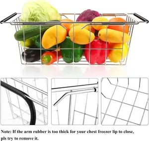 Chest Freezer Organizer Bin Expandable Deep Freezer Wire Basket Storage Bin, Stainless Steel Over The Sink Dish Drying Rack for Kitchen