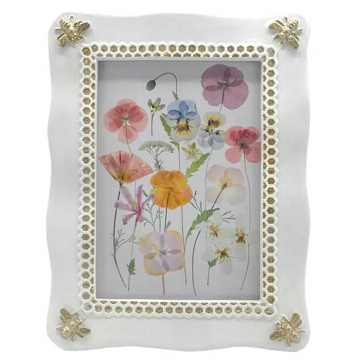 5x7 White Picture Frame with Gold Bumblebee Accents