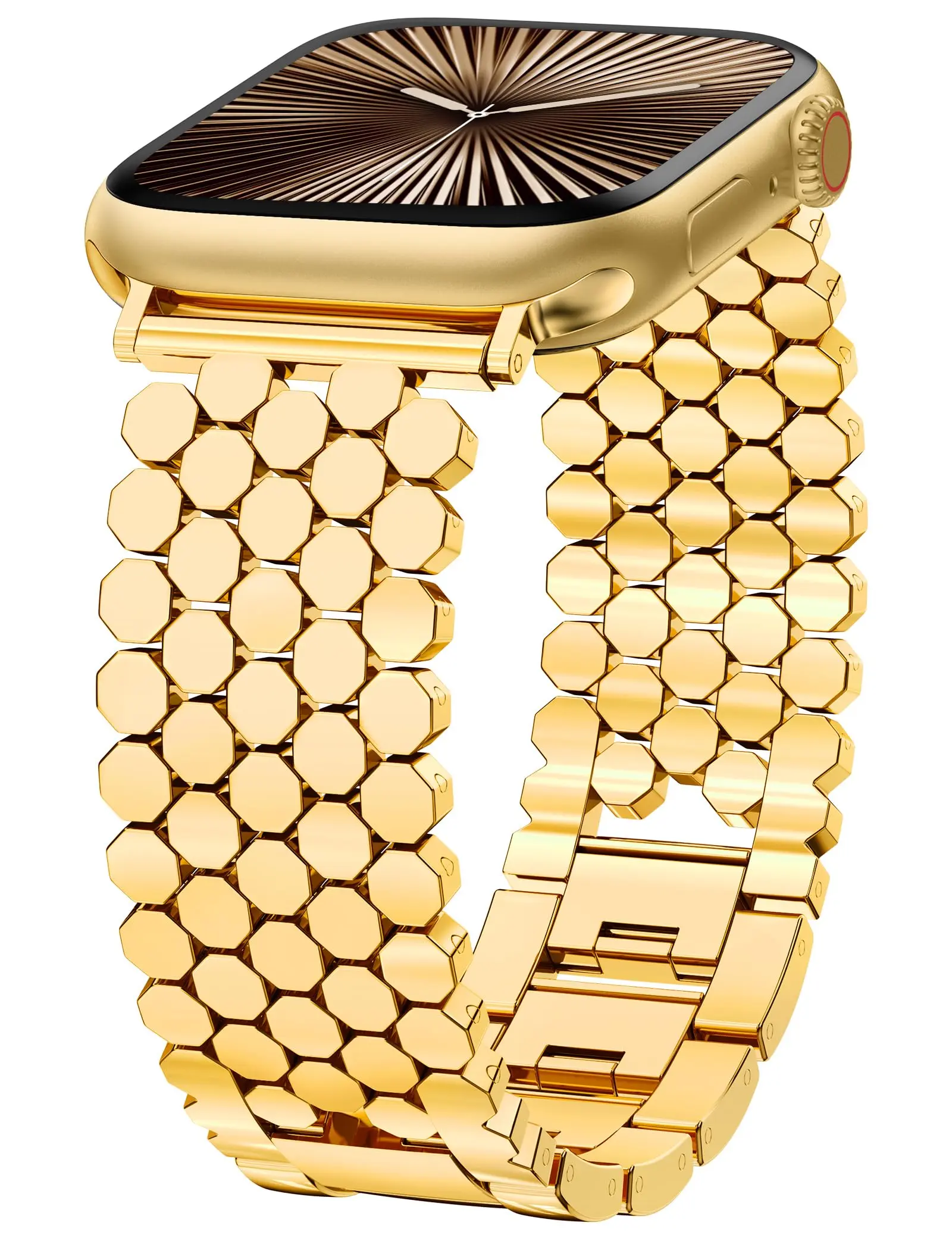 Honeycomb Stainless Steel Strap Compatible with Apple Watch Band 41/40/38/44/45/46/49/42mm Women, Dressy Honeycomb Metal Strap Designer Gold Silver Link Bracelet Wristband for iWatch Series 10 9 8 7 6 5 4 3 Ultra SE