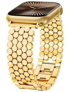 Honeycomb Stainless Steel Strap Compatible with Apple Watch Band 41/40/38/44/45/46/49/42mm Women, Dressy Honeycomb Metal Strap Designer Gold Silver Link Bracelet Wristband for iWatch Series 10 9 8 7 6 5 4 3 Ultra SE