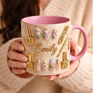 Luxury Nail Tech Mug 2D Printed 3D Effect Coffee Cup, Personalized Name Nail Artist Gift, Premium Ceramic Mug for Manicurist Beauty Salon Professionals, Birthday Appreciation Gift Idea for Her Friends Mom Dad Coworker