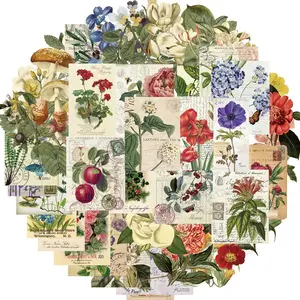 Plant Pattern Sticker, 50pcs/set Floral Sticker, Decorative Sticker for Laptops, Water Bottles, Flower Pots, Vases, Decorative Phone Book, Guitar, Vinyl Decals, Ornaments