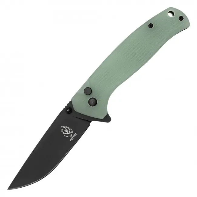 BUCKSHOT 7.75" Button Lock Folding Pocket Knife – 3.25" Black D2 Steel Drop Point Blade, Jade G10 Handle, Reversible Deep Carry Clip, EDC Tool for Camping, Hiking & Outdoor Use