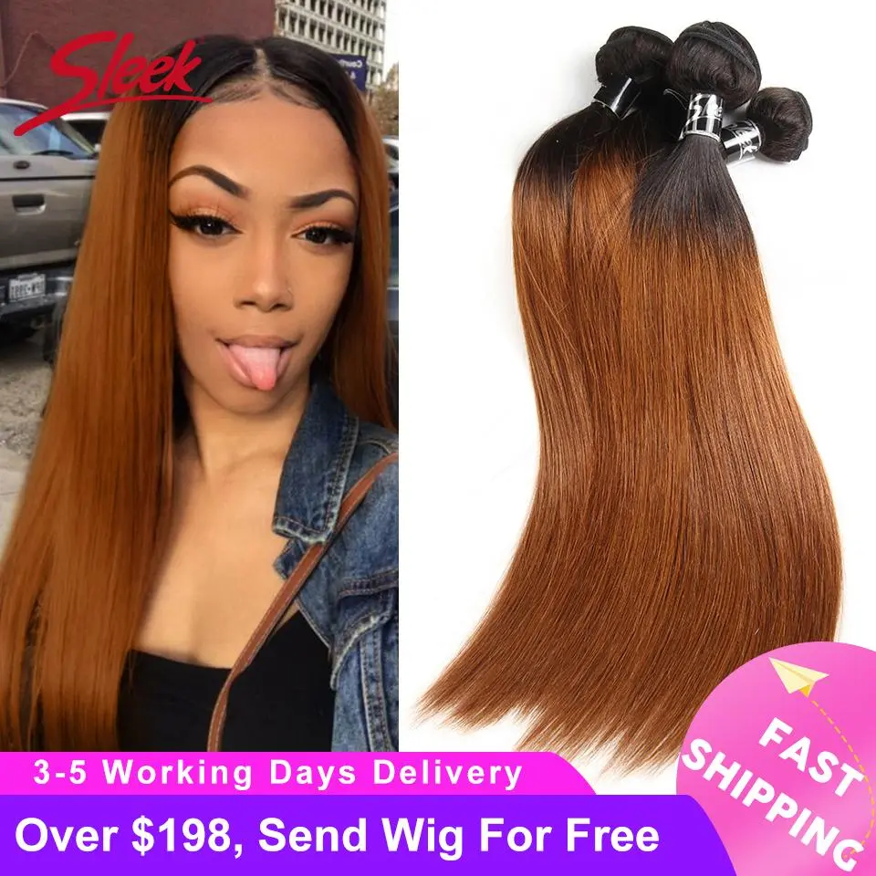 Sleek Ombre Brazilian Hair Straight 1B/30 Human Hair Weave Bundles Deal Two Tone Remy Hair 3/4 Pcs Weft Extensions 10 to 30 Inch