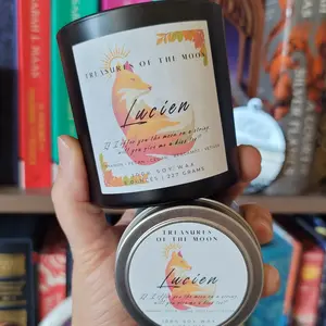 Lucien from ACOTAR Soy Wax Candle with Hidden Copper Mica Glitter and Meaningful Crystals Hand Poured 4oz 8oz Clean Scented Aroma Decor