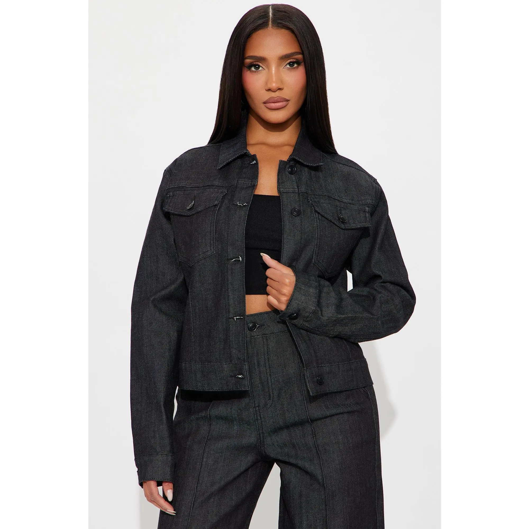 FYI Stretch Tailored Trucker Jacket - Black FYI Stretch Tailored Trucker Jacket - Black