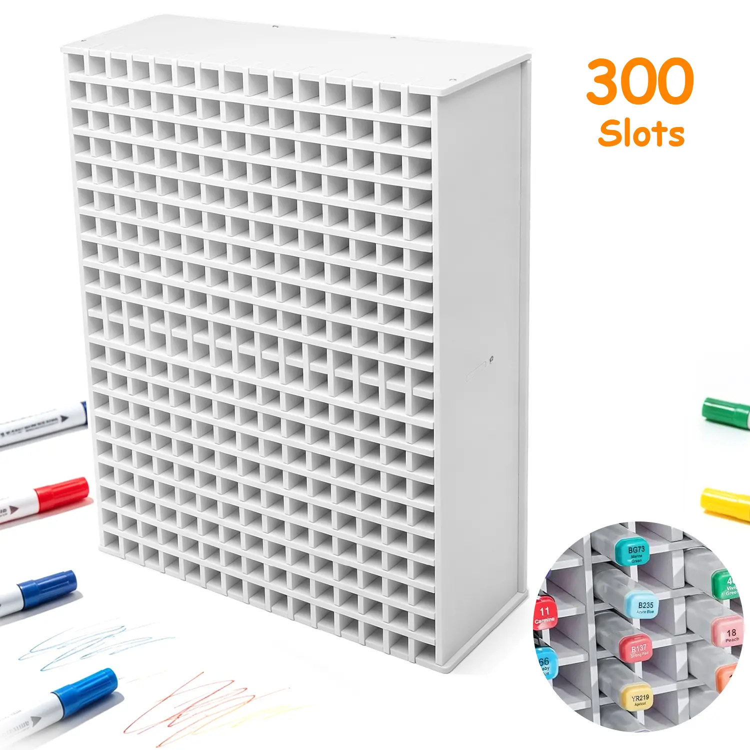 Art Marker Storage Rack for 300 Markers with Removable Adjustable Dividers, 13.78x17.72x5.12in Multifunctional Stationery Holder,Watercolour Brushes Pens Color Pencils Organizer Holder for Desk