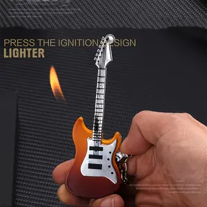 [Creative Guitar Lighter] Open Flame Guitar-shaped Push-type Gas Lighter, Creative Keychain Lighter | Indoor And Outdoor Camping Holiday Gift, Valentine's Day Gift For Men And Women