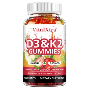 Vitamin D3 + K2 Health Gummies Contains calcium, magnesium, and zinc.Supports Bone and Joint Health (60 Count)