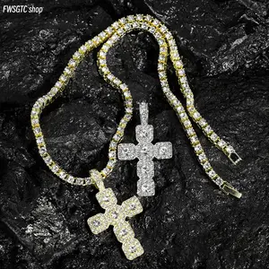 2026 new hip hop cross pendant necklace for men and women. Featured with a 4mm rhinestone tennis chain, this iced necklace shines brilliantly. With classic punk style, it is trendy fashion jewelry and a wonderful gift choice.